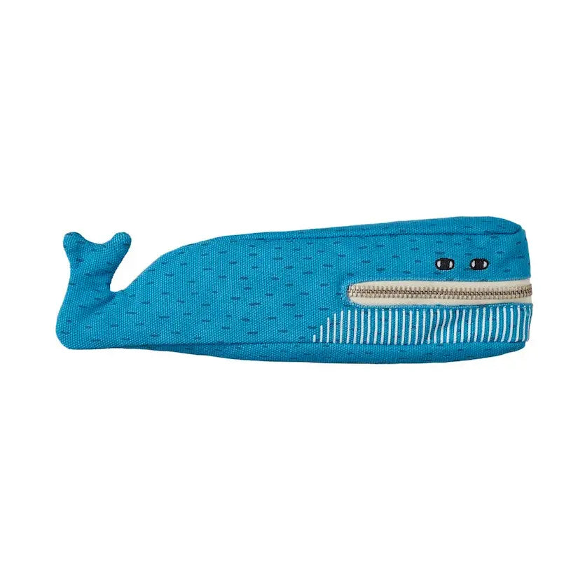 Donna Wilson William Whale Pencil Case – chunky cotton pencil case in the shape of a whale with metal zip and soft pull, in signature Donna Wilson style