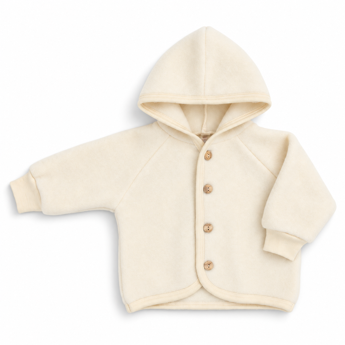Engel Natur hooded jacket in natural organic merino wool fleece for babies and children.