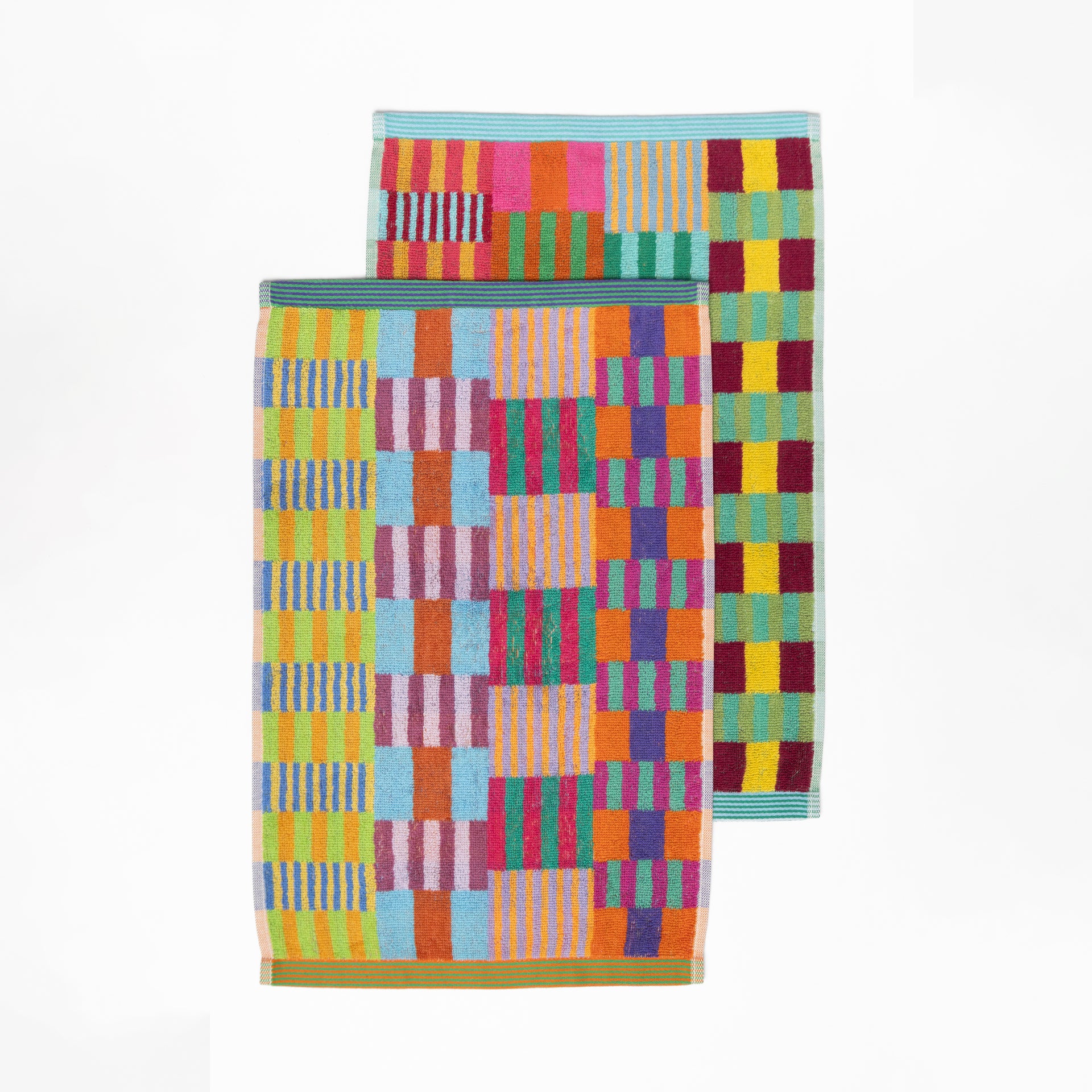 foekje fleur guest towel duo #102 tulip quilt set of two cotton guest towels made from leftover yarns colourful sustainable home textiles 30 x 50 cm