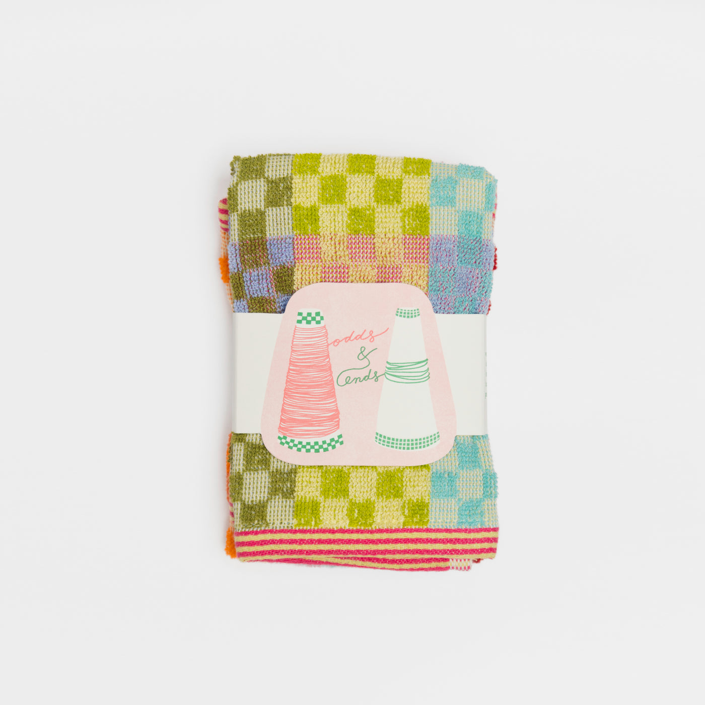 Colorful checkered cotton cloth 2 pack  from Foekje Fleur's Wild Weave collection, featuring a mix of vibrant, unplanned colors. Square shape (30 x 30 cm) with a visible hanging loop, woven from thick, high-quality cotton. Made sustainably in Portugal using leftover dyed yarns.