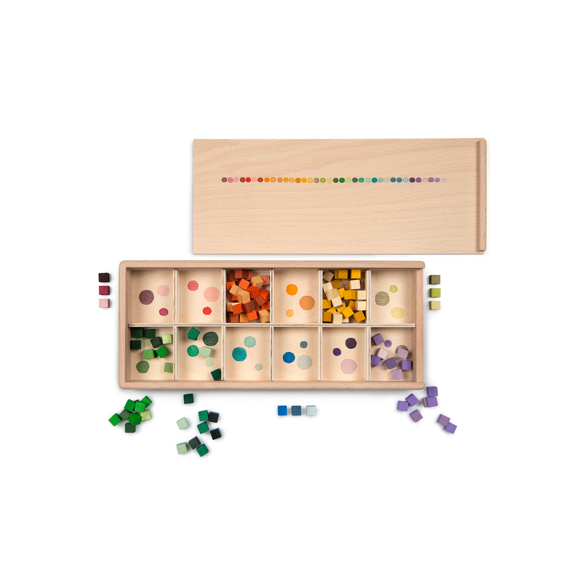 Grapat Mix and Match wooden cube set with over 400 colorful cubes and hand-painted sorting box for imaginative play