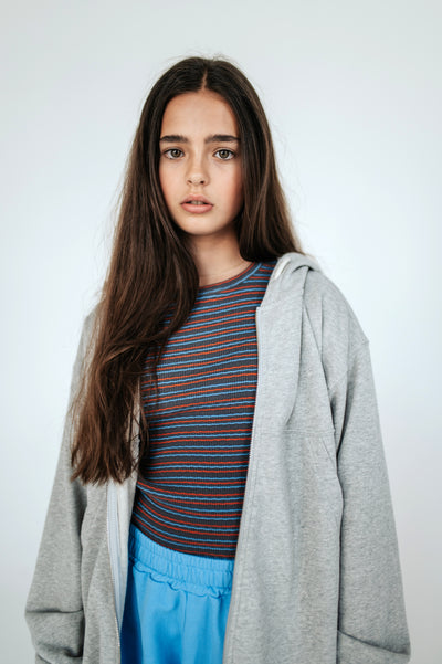 slim tee - fine grey fiesta sky stripe