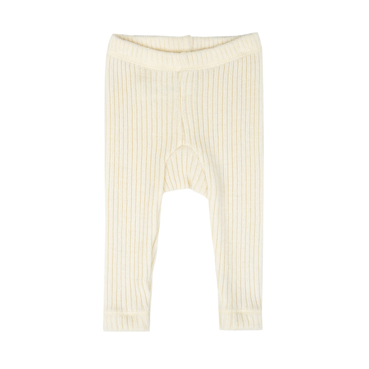 oha Heavy Knit Pants in Natural – Cozy, breathable, and flexible wool rib-knit baby pants with a high bottom hem