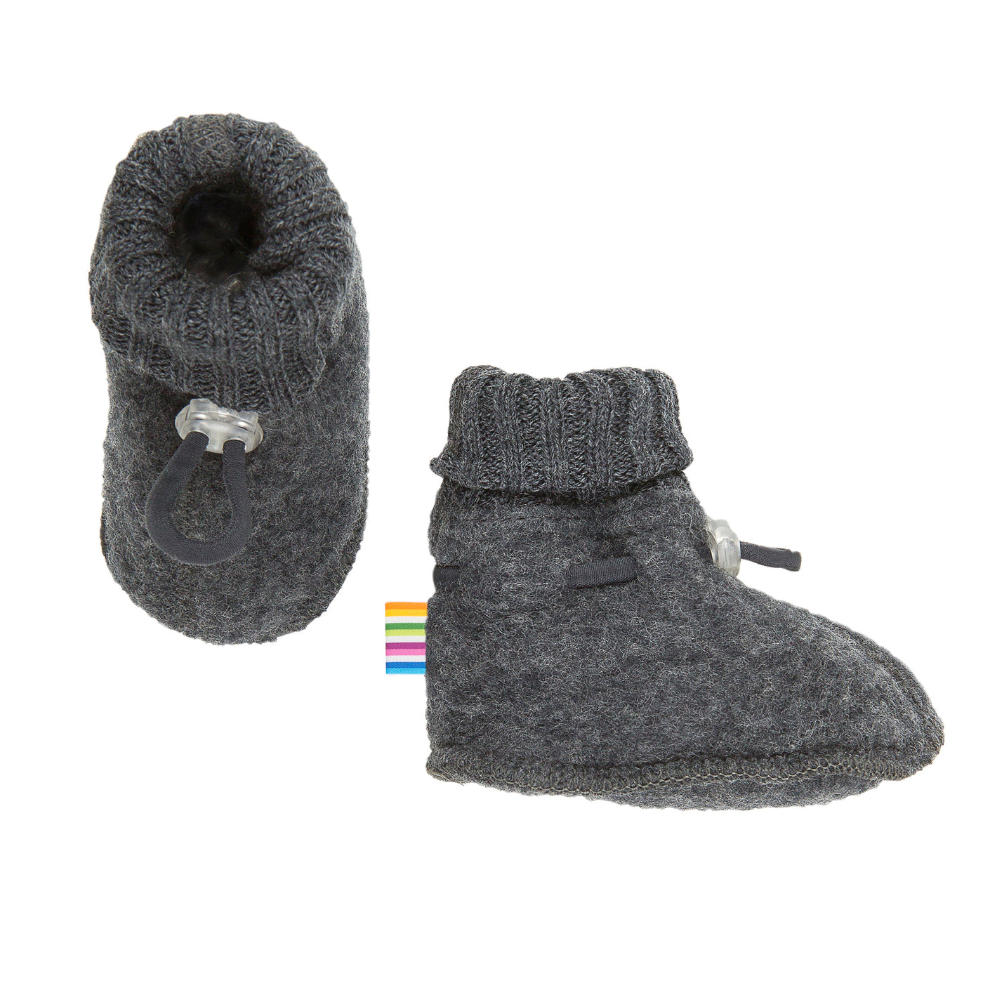 Joha Wool Fleece Baby Booties in Dark Grey – Soft, warm, and breathable 100% wool baby booties with elastic ankle for a secure 