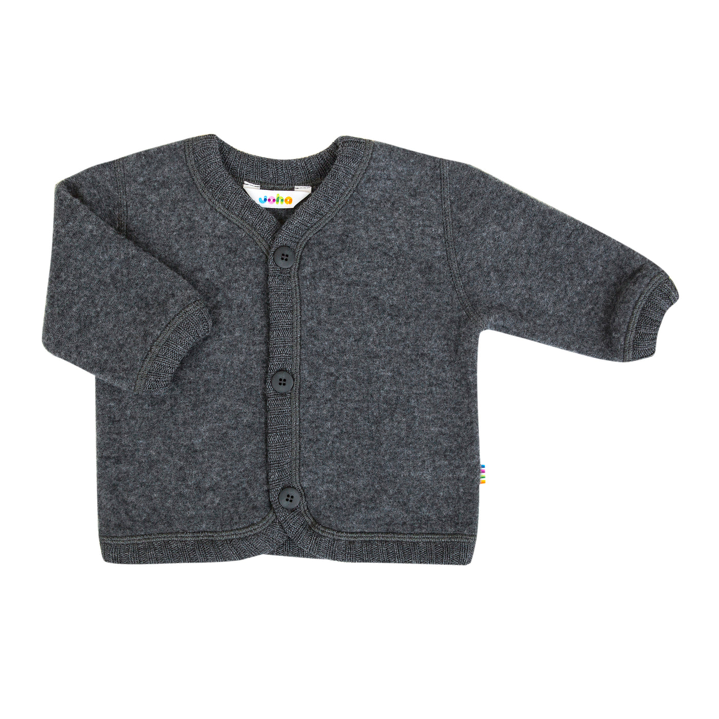 oha Wool Fleece Cardigan in anthracite – Ultra-soft, warm, and breathable wool fleece baby cardigan, perfect for layering