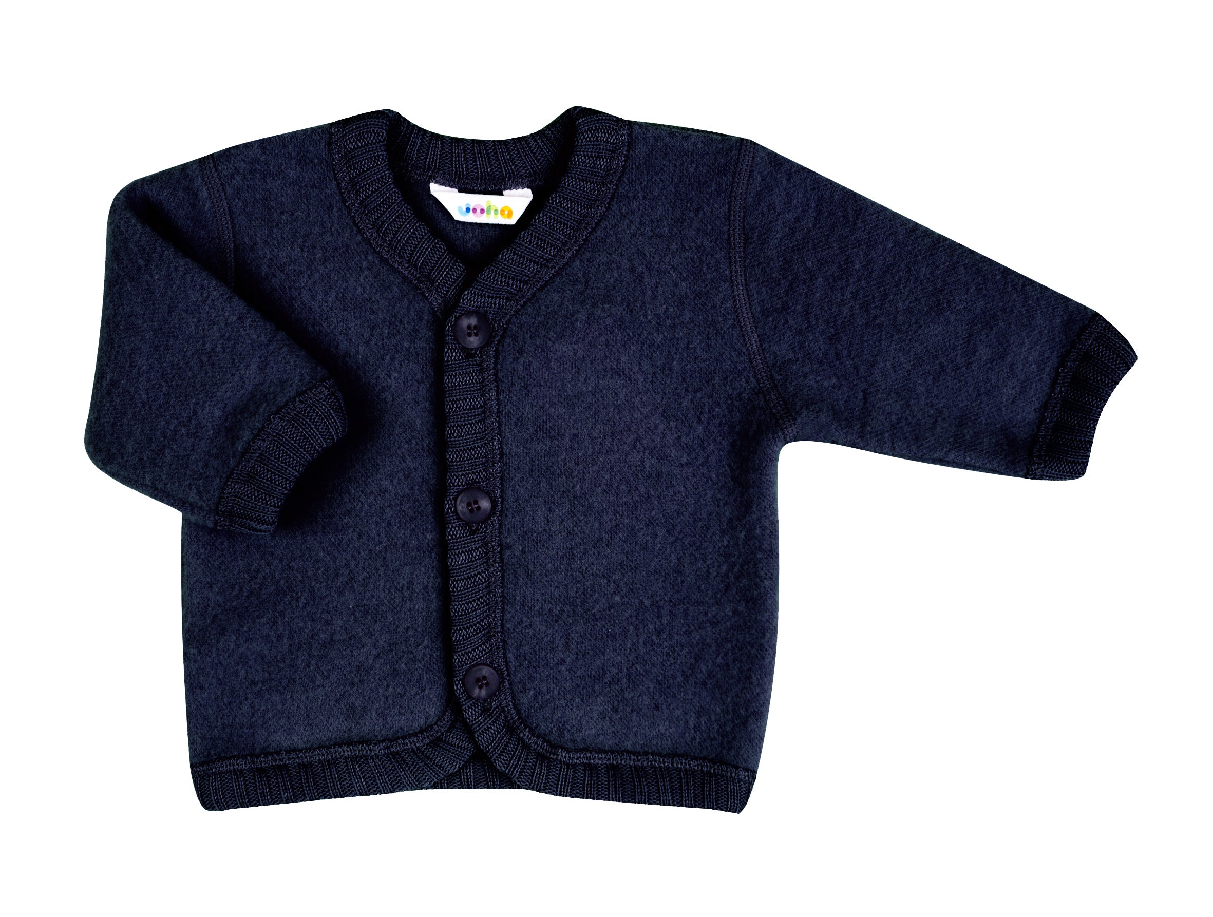 oha Wool Fleece Cardigan in Dark Blue – Ultra-soft, warm, and breathable wool fleece baby cardigan, perfect for layering