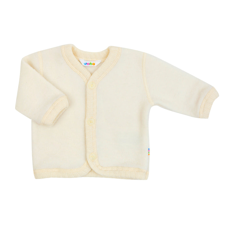 Joha Wool Fleece Cardigan in natural – Ultra-soft, warm, and breathable wool fleece baby cardigan, perfect for layering