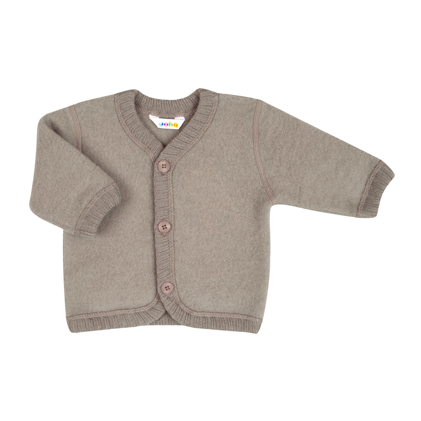 oha Wool Fleece Cardigan in sesame – Ultra-soft, warm, and breathable wool fleece baby cardigan, perfect for layering