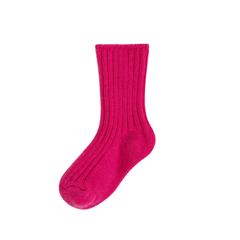 Woolen baby chunky baby sock in a bright fuchsia pink color