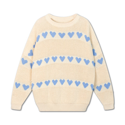 knit slouchy sweater - summer day blue hearts