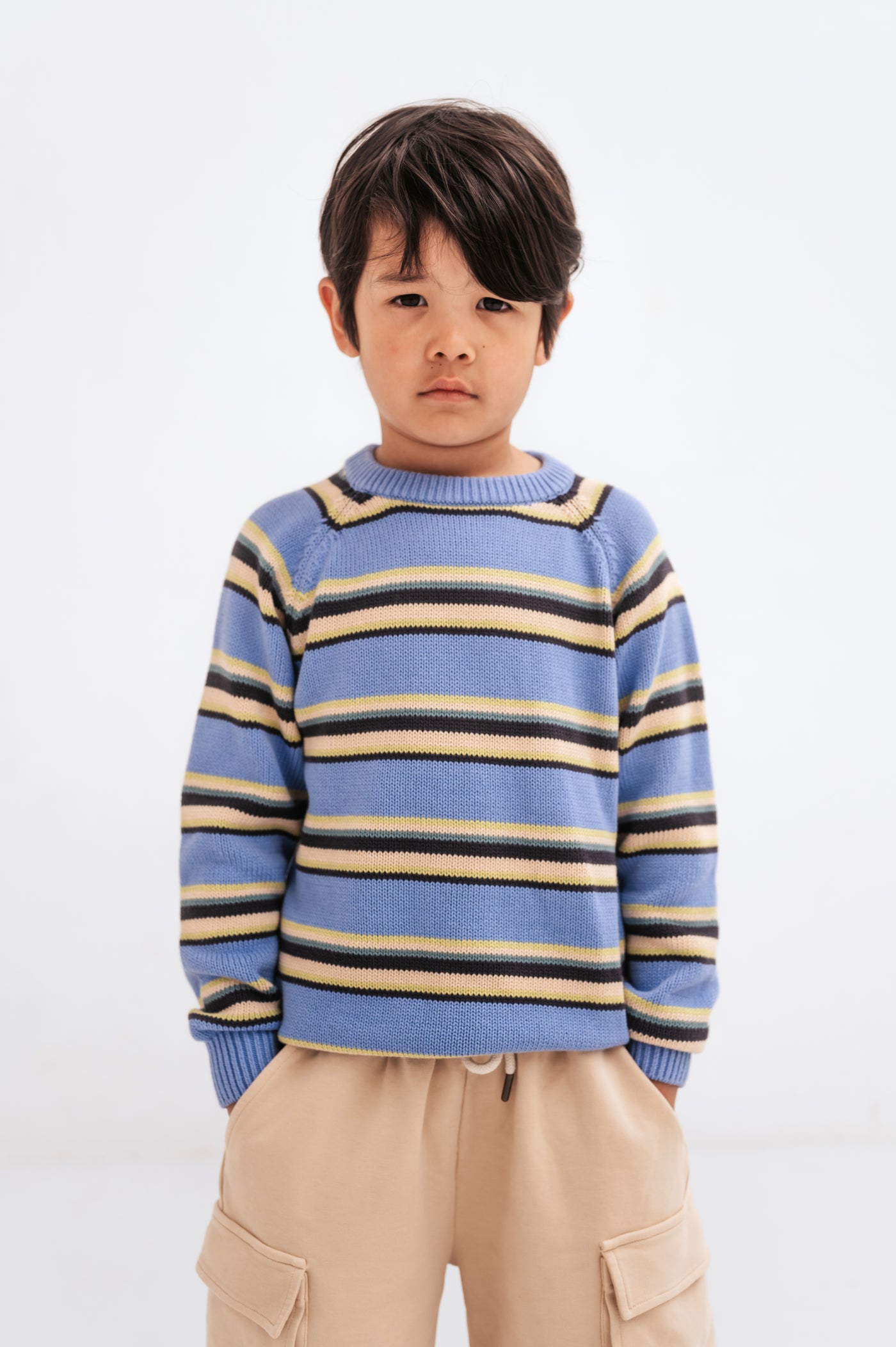 knit raglan sweater - multi stripe