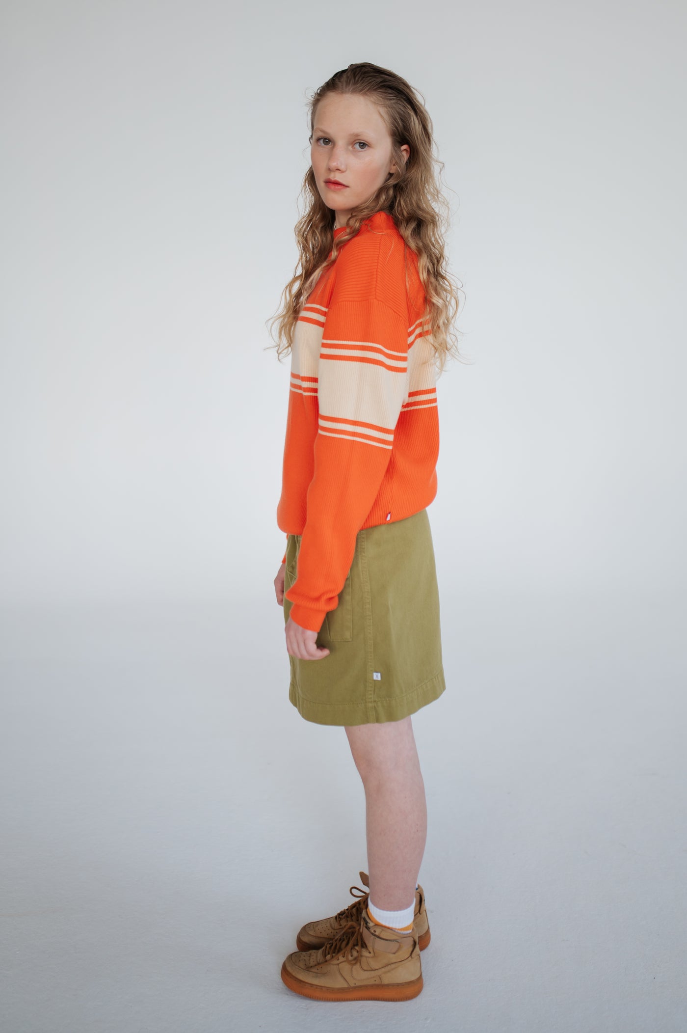 knit sweater - fiesta red sand stripe