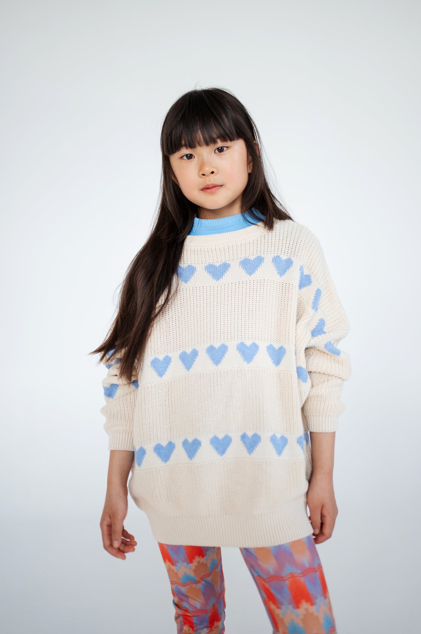 knit slouchy sweater - summer day blue hearts