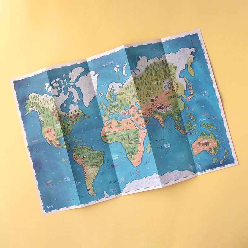 Londji Animal World Poster & Stickers – educational world map activity with 165 animal stickers for children, made in Barcelona from recycled materials, illustrated by Txell Darné Teixidor.