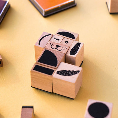 Londji Bam! Animals – creative wooden stamp set with 16 animal stamps and 4 ink pads, made in Barcelona from sustainable materials, illustrated by Canseixanta.