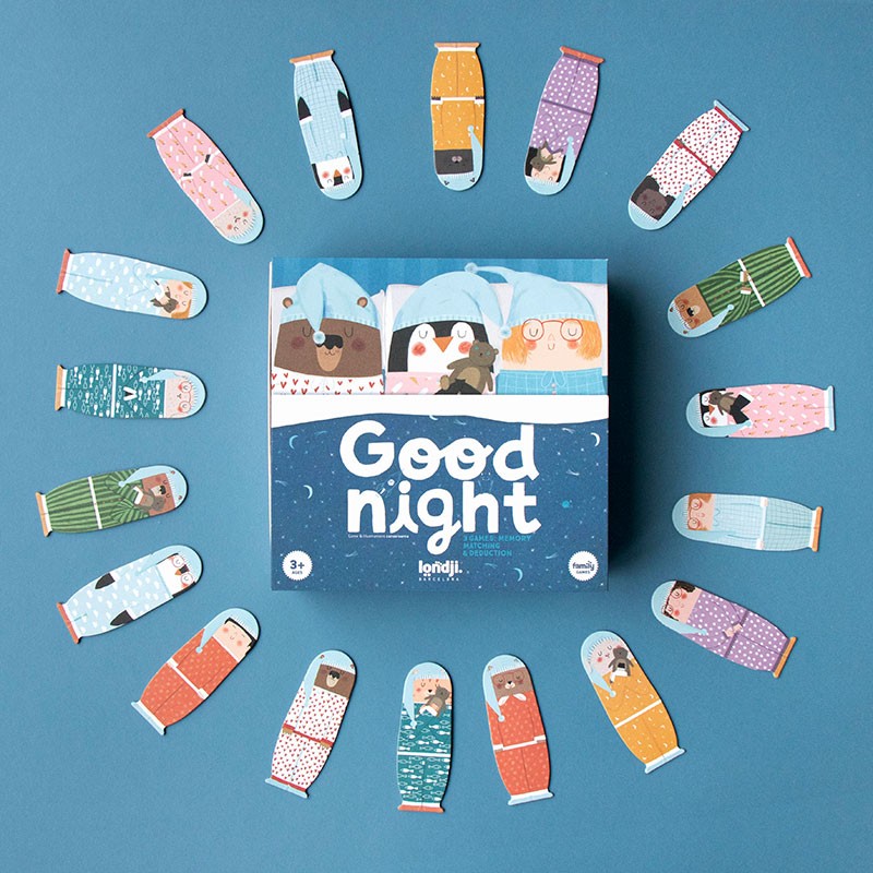 Londji Good Night – eco-friendly memory and matching board game for children, made in Barcelona from recycled materials.