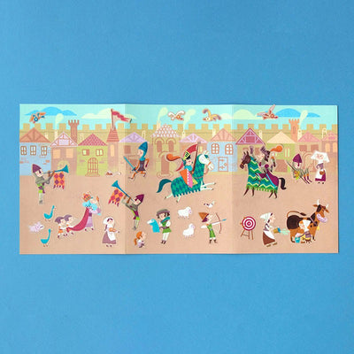 Londji Medieval Stickers – reusable medieval-themed sticker set with 100 stickers featuring knights, dragons and castles, made in Barcelona, illustrated by Sebastià Serra.