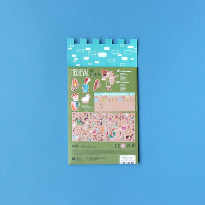 Londji Medieval Stickers – reusable medieval-themed sticker set with 100 stickers featuring knights, dragons and castles, made in Barcelona, illustrated by Sebastià Serra.