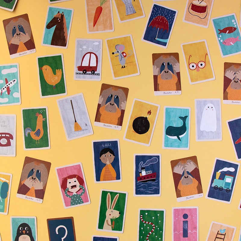 Londji Orangutan Family Game playful sound and gesture memory card game for kids and families, designed and made in Barcelona.