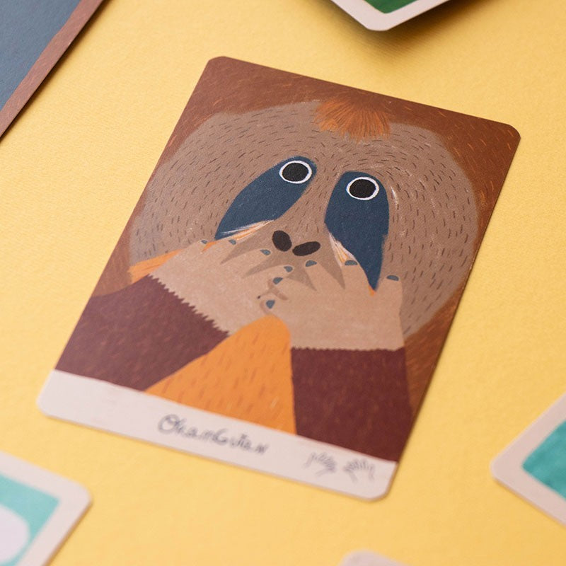Londji Orangutan Family Game playful sound and gesture memory card game for kids and families, designed and made in Barcelona.