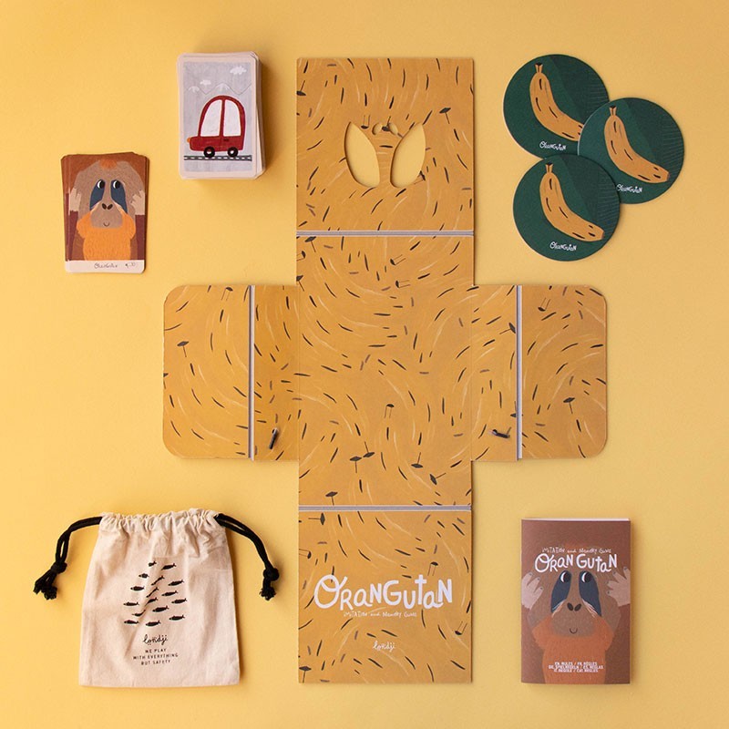 Londji Orangutan Family Game playful sound and gesture memory card game for kids and families, designed and made in Barcelona.