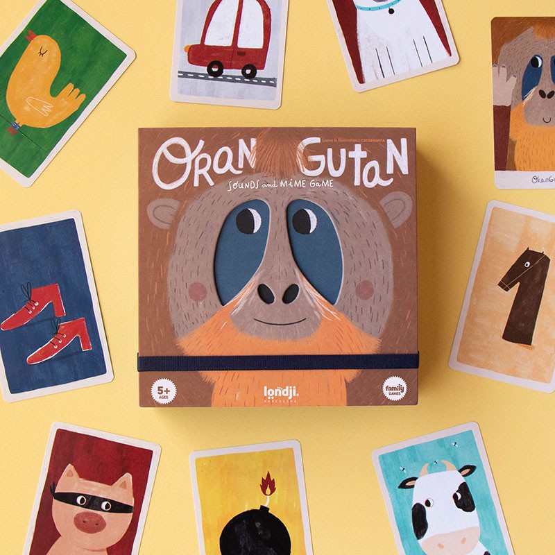 Londji Orangutan Family Game playful sound and gesture memory card game for kids and families, designed and made in Barcelona.