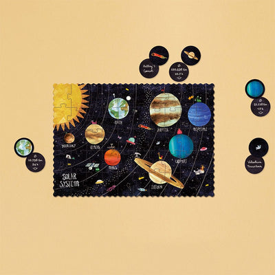Londji Planets Tiny Puzzle – 50-piece eco-friendly educational jigsaw for children about planets and space, made in Barcelona from recycled materials, illustrated by Carmen Saldaña.