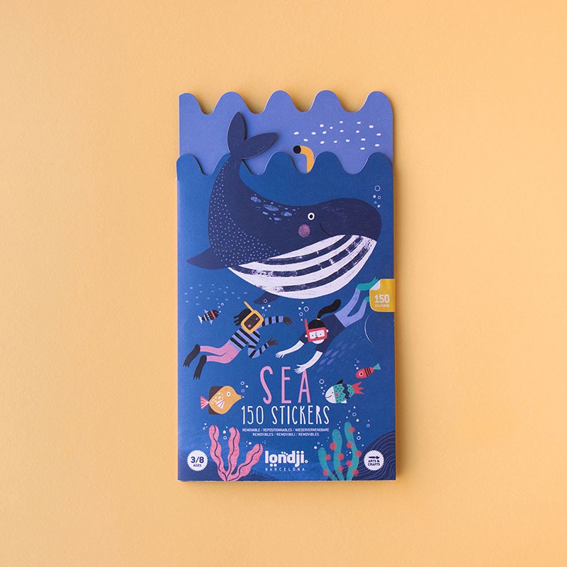 Londji Sea Stickers – creative ocean-themed reusable sticker set with 150 marine stickers for children, made in Barcelona, illustrated by Queralt Armengol.