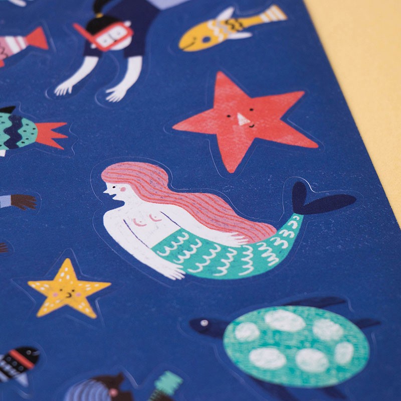 Londji Sea Stickers – creative ocean-themed reusable sticker set with 150 marine stickers for children, made in Barcelona, illustrated by Queralt Armengol.