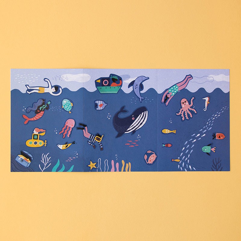 Londji Sea Stickers – creative ocean-themed reusable sticker set with 150 marine stickers for children, made in Barcelona, illustrated by Queralt Armengol.