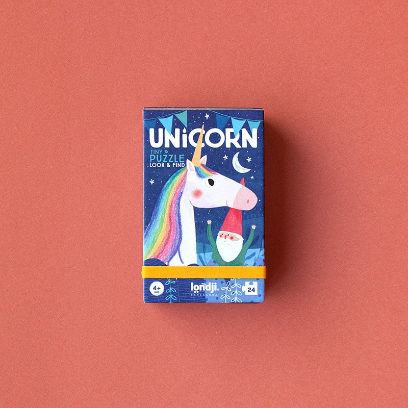 Londji Unicorn Tiny Puzzle – 24-piece eco-friendly children’s jigsaw made in Barcelona from recycled materials, illustrated by Txell Darné.