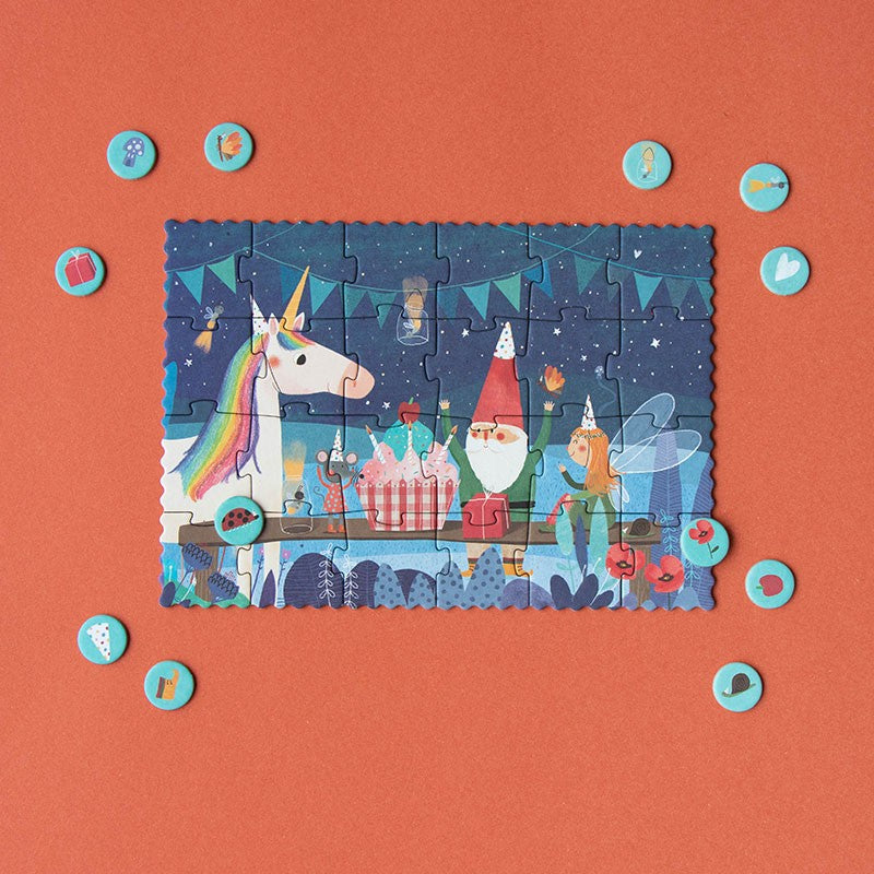 Londji Unicorn Tiny Puzzle – 24-piece eco-friendly children’s jigsaw made in Barcelona from recycled materials, illustrated by Txell Darné.