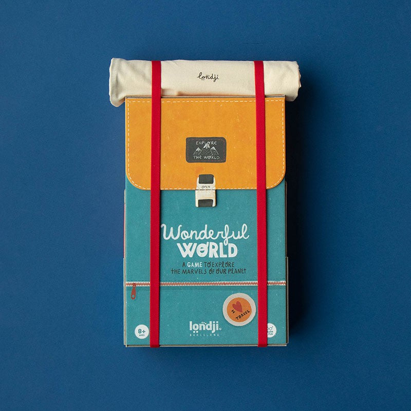 Londji Wonderful World educational geography game for kids to discover 100 cultural and natural wonders from around the world, made in Barcelona.