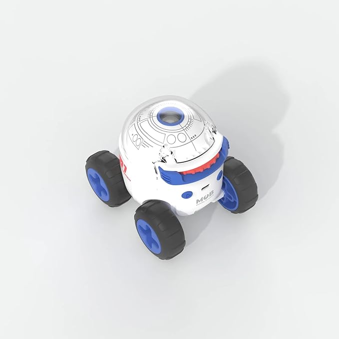 MOB Space Rover Explorer, a mini space vehicle light projector for kids, featuring 24 illustrated slides of key milestones in space exploration and a 24-page educational booklet. Includes Leo, an intergalactic guide, to inspire curiosity and creativity. Doubles as a soft nightlight with up to 8 hours of battery life. Perfect for children’s bedrooms or as a decorative nightlight. Designed by MOB, a brand known for blending modern aesthetics with functionality to inspire joy and wonder.