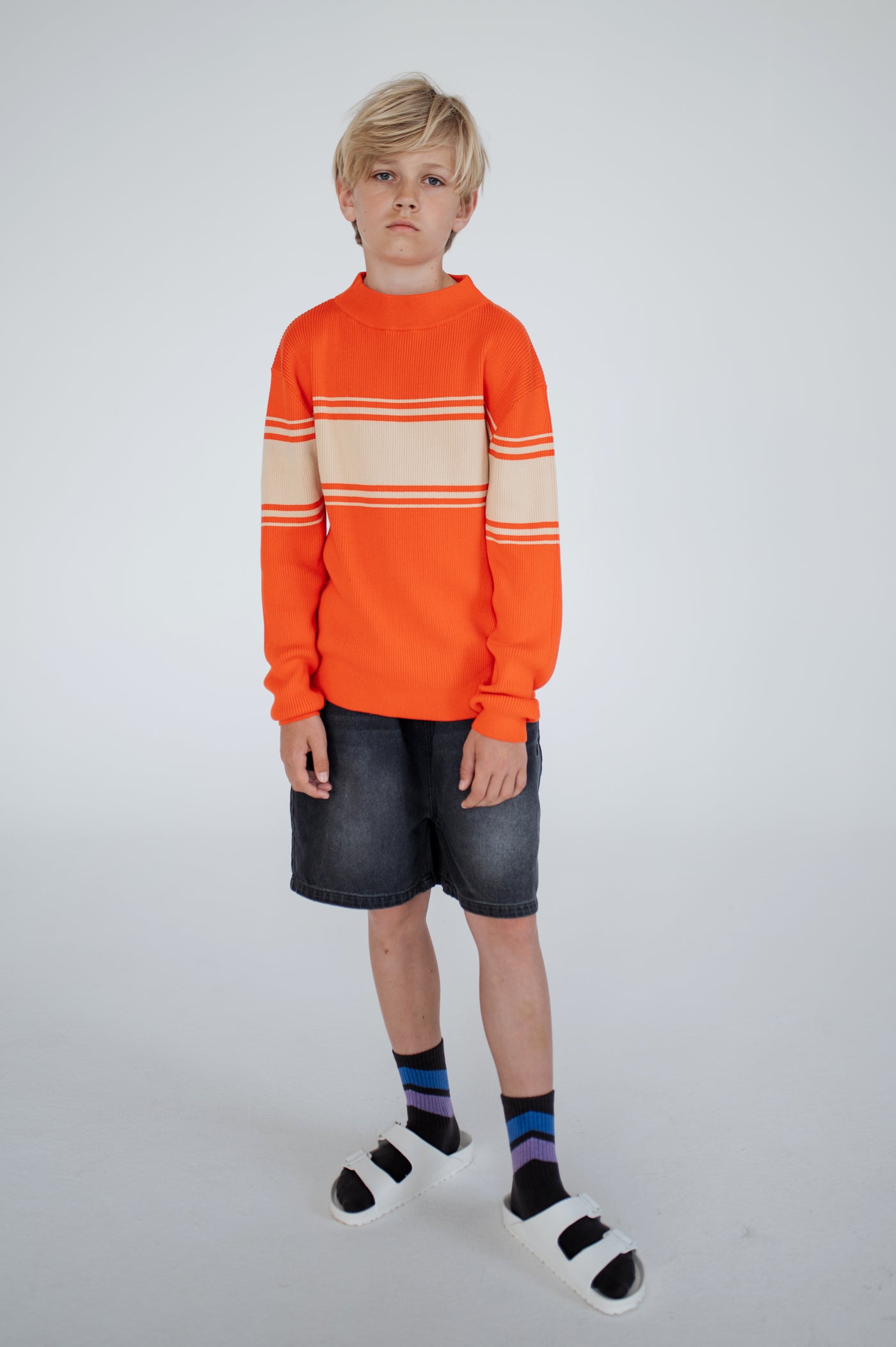 knit sweater - fiesta red sand stripe