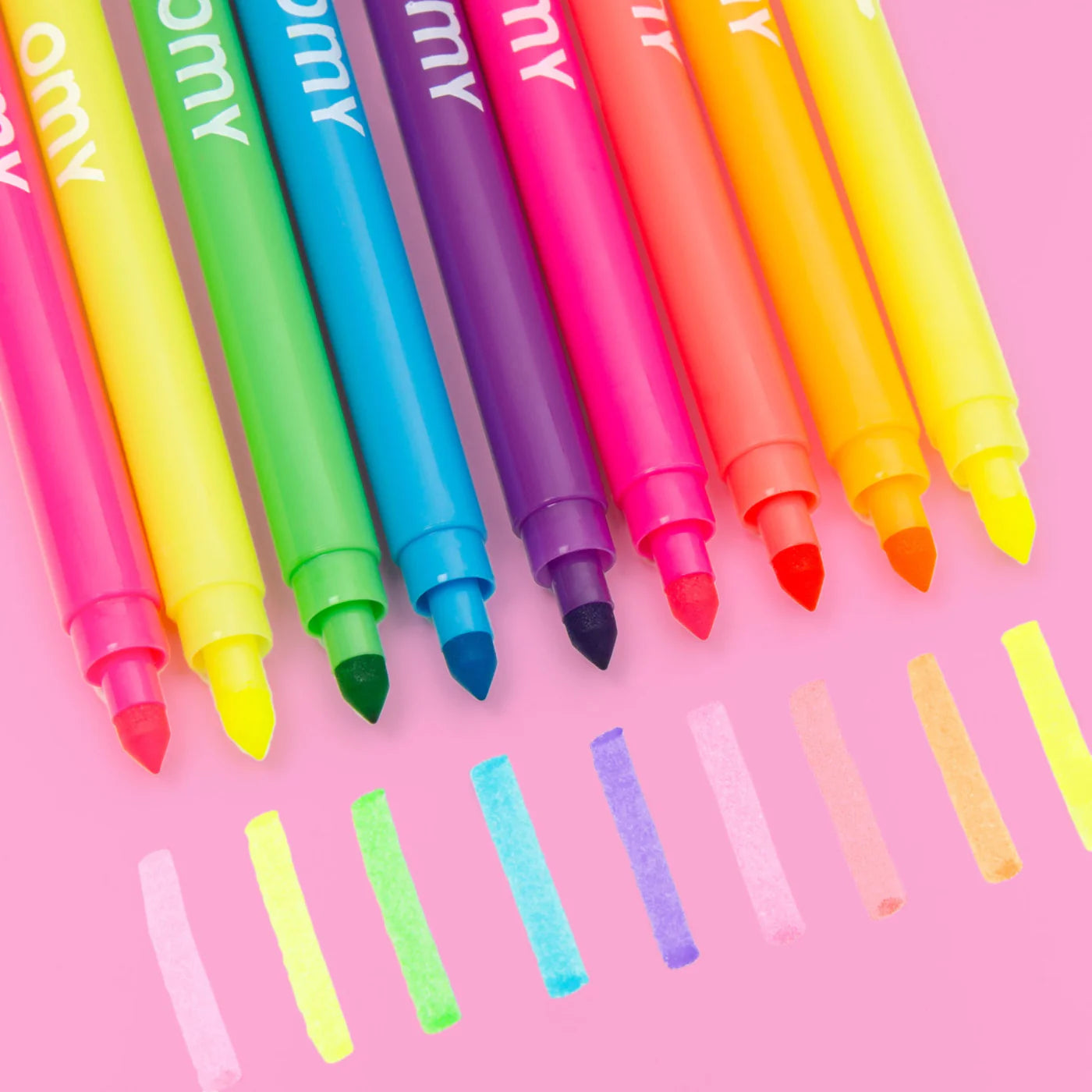Set of 9 OMY double-tipped felt pens in bright and neon colors, with reusable box that transforms into a pencil holder