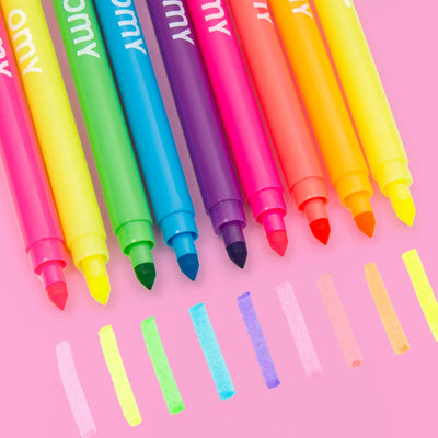 Set of 9 OMY double-tipped felt pens in bright and neon colors, with reusable box that transforms into a pencil holder