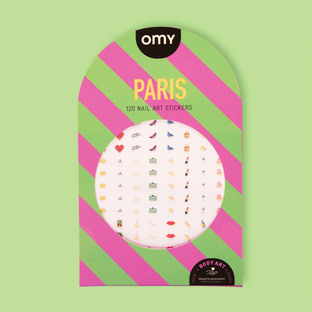 OMY nail stickers Paris edition – 120 colorful designs with pastries, fashion icons, and love-inspired elements