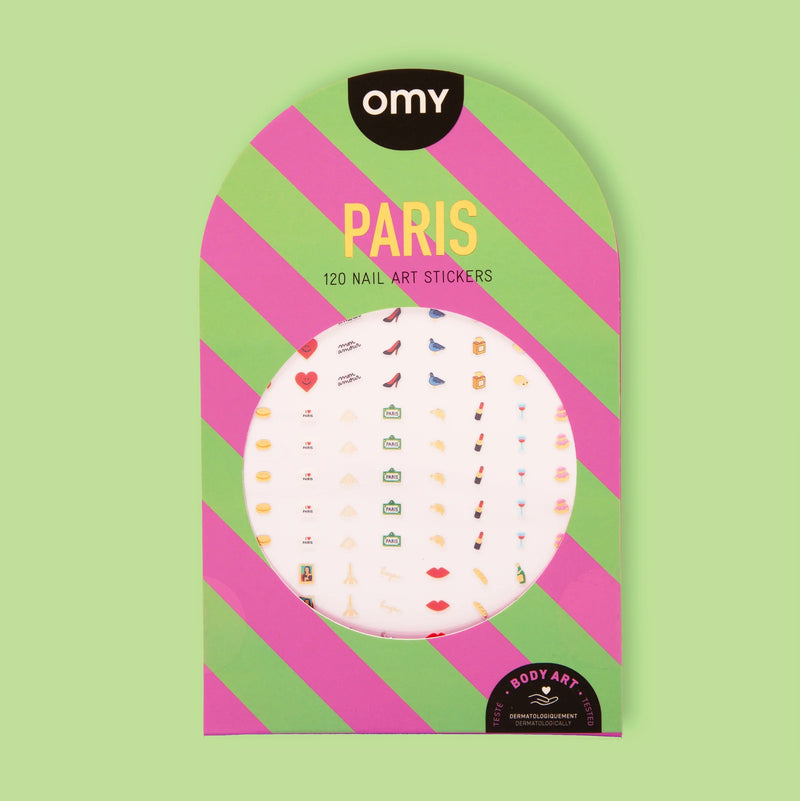 OMY nail stickers Paris edition – 120 colorful designs with pastries, fashion icons, and love-inspired elements