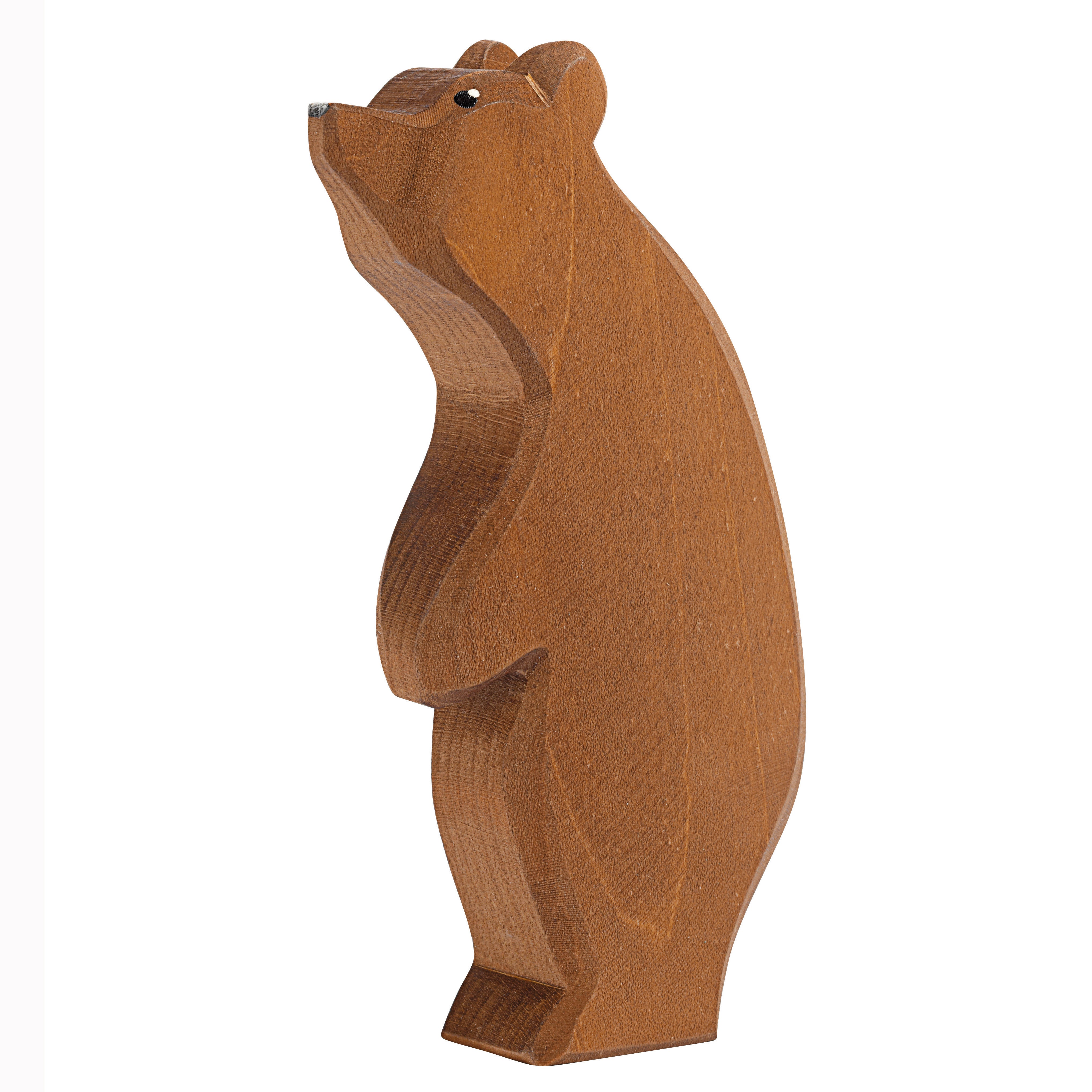 Handcrafted Ostheimer wooden standing bear figure, made from natural wood with a non-toxic finish, perfect for open-ended play and sensory exploration.