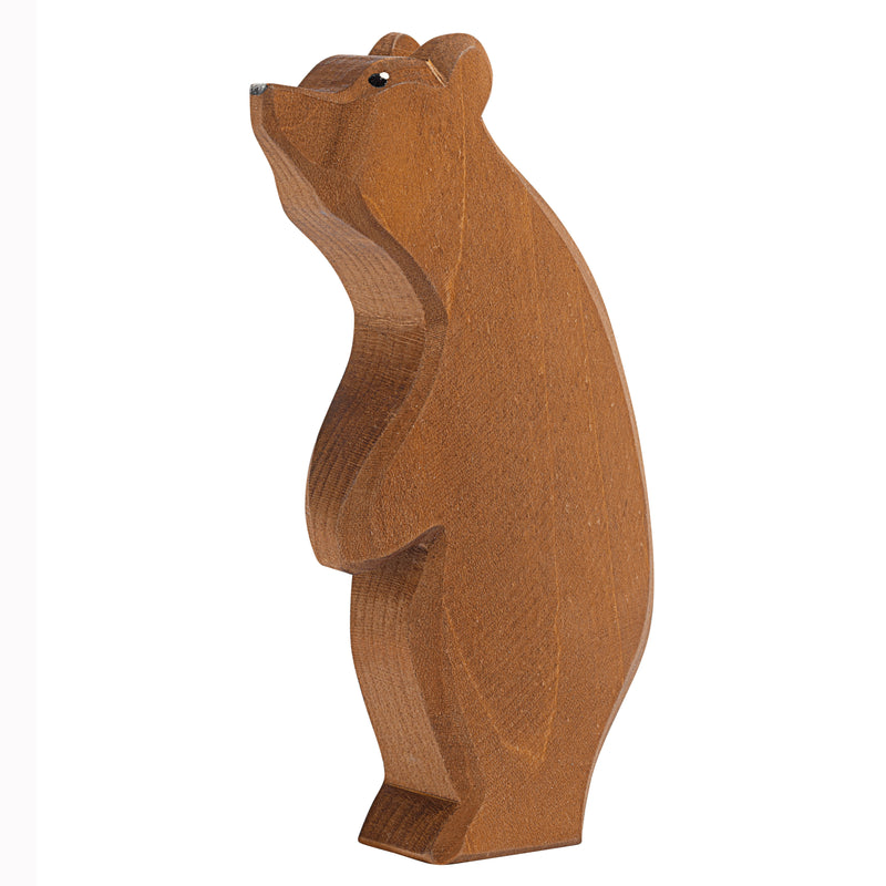 Handcrafted Ostheimer wooden standing bear figure, made from natural wood with a non-toxic finish, perfect for open-ended play and sensory exploration.