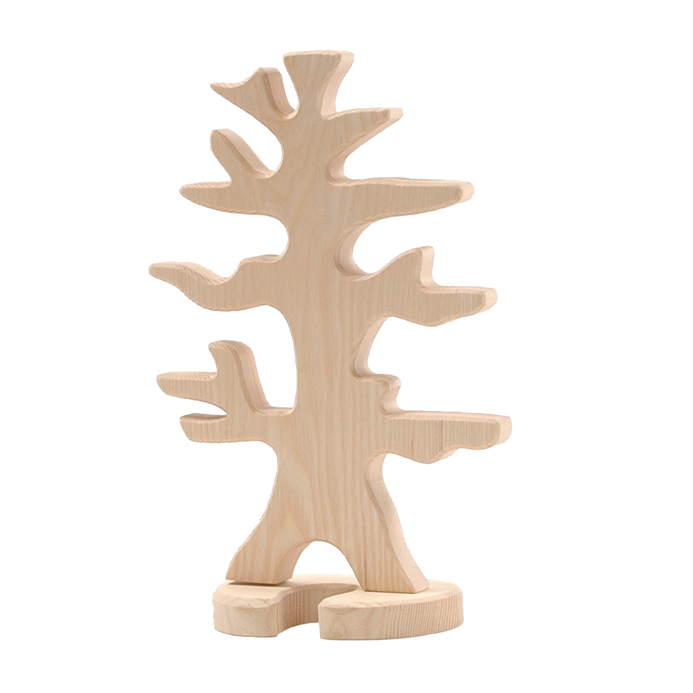 Ostheimer Bird Tree handcrafted from ash wood, a tall wooden tree with curved branches for bird figures and imaginative play