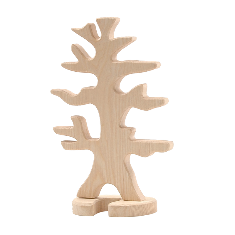 Ostheimer Bird Tree handcrafted from ash wood, a tall wooden tree with curved branches for bird figures and imaginative play