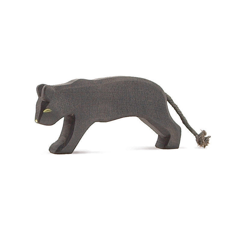 Handcrafted Ostheimer wooden black panther figure, made from natural wood with non-toxic finish, for imaginative play.