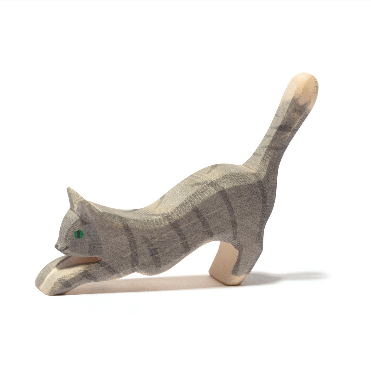 Ostheimer handcrafted wooden jumping cat figure for open-ended play.