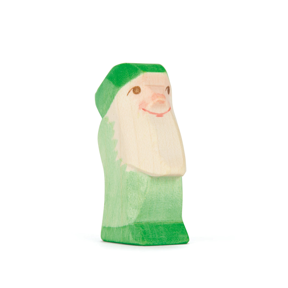 Handcrafted Ostheimer green dwarf wooden toy figure – sustainable toy for imaginative play.