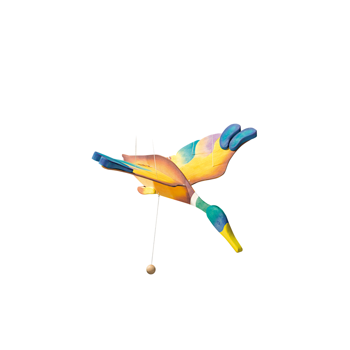 Ostheimer Wild Duck wooden nursery mobile with large hand-painted wings and hanging string