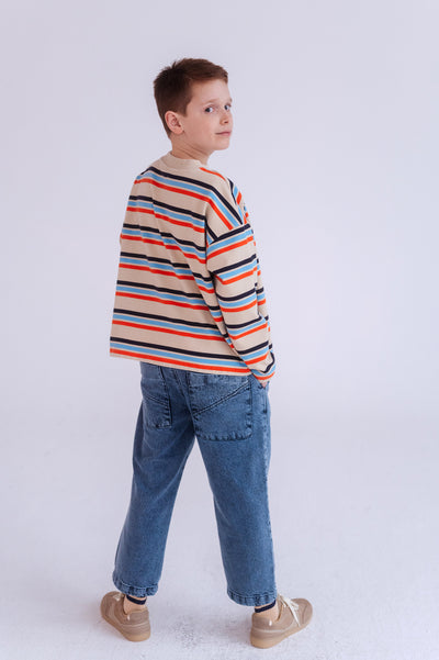 oversized boxy sweater - multi creme brulee stripe