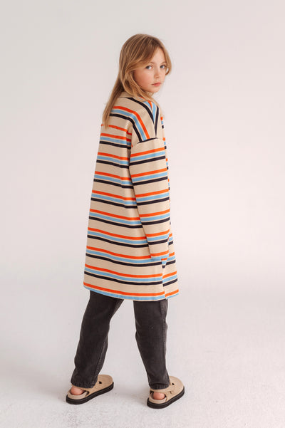 oversized boxy sweat dress - multi crème brûlée stripe