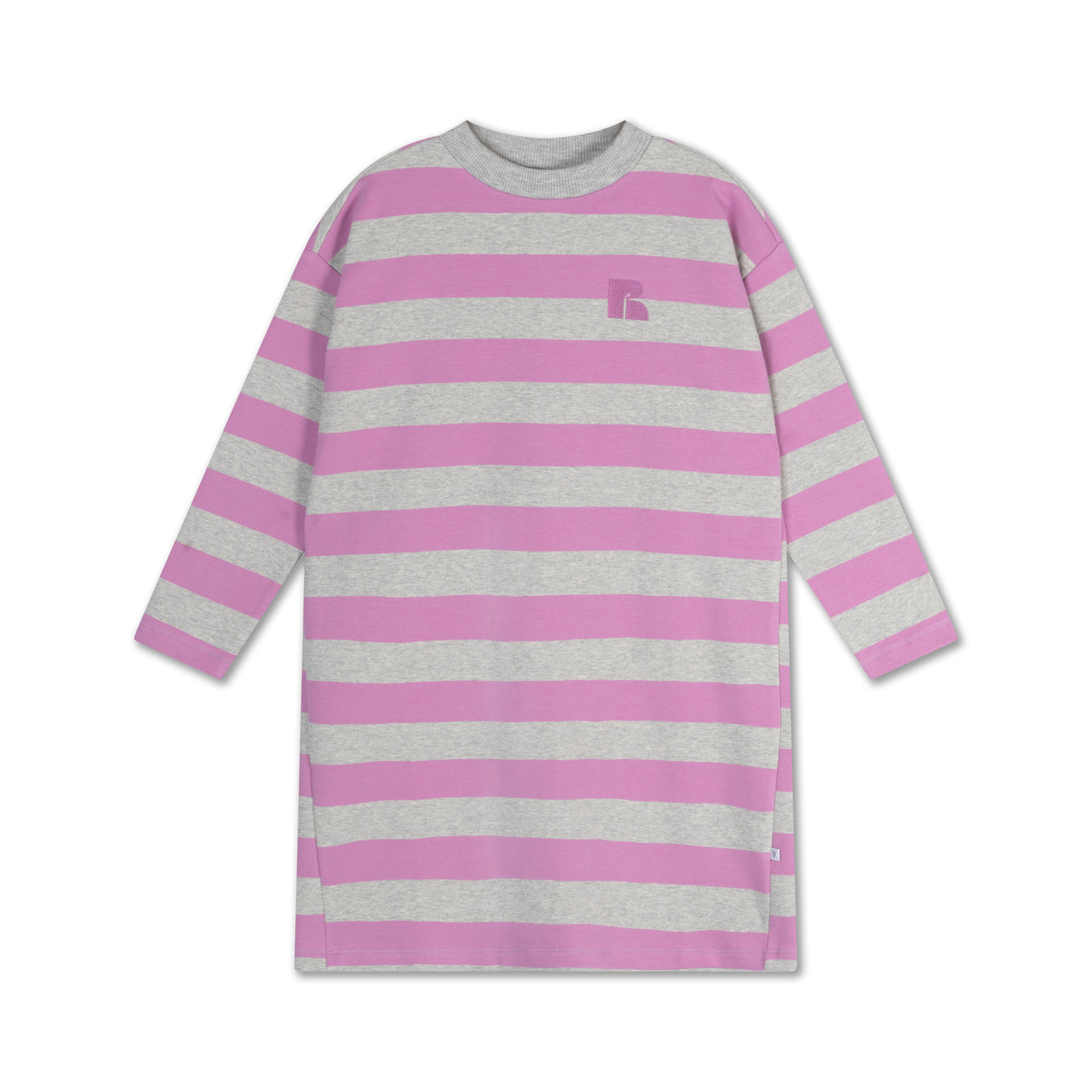 oversized boxy sweat dress - orchid light mixed grey block stripe